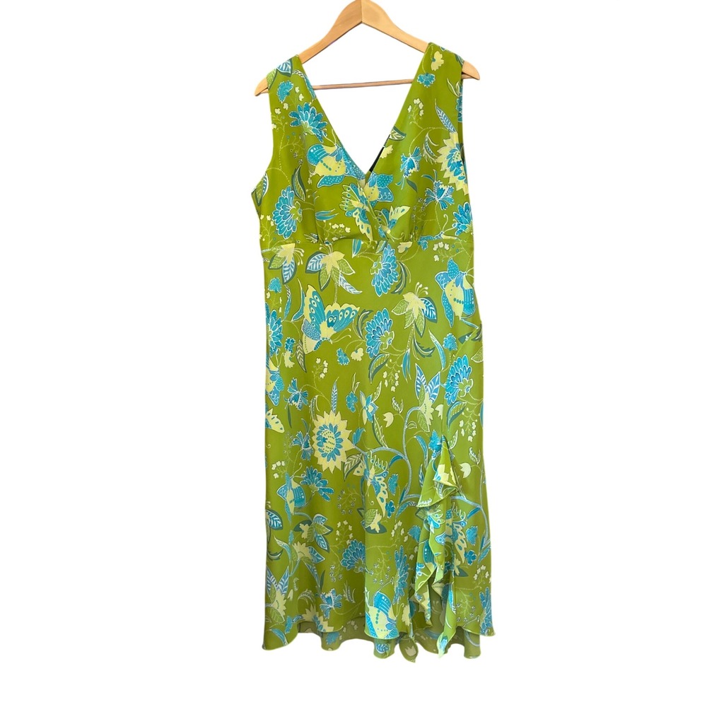 Vintage Ashley Stewart Midi Dress Butterfly Tropical Fairycore Y2K Botanical